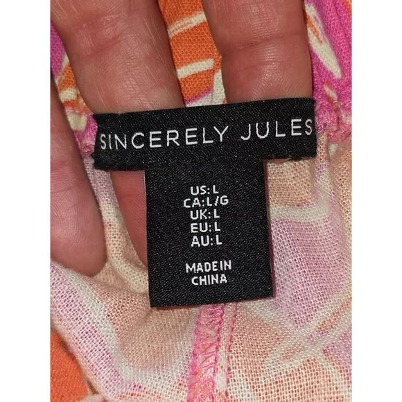 Sincerely Jules Womens Tropical Print Wide Leg Linen Blend Boho Palazzo Pants L - Picture 2 of 7